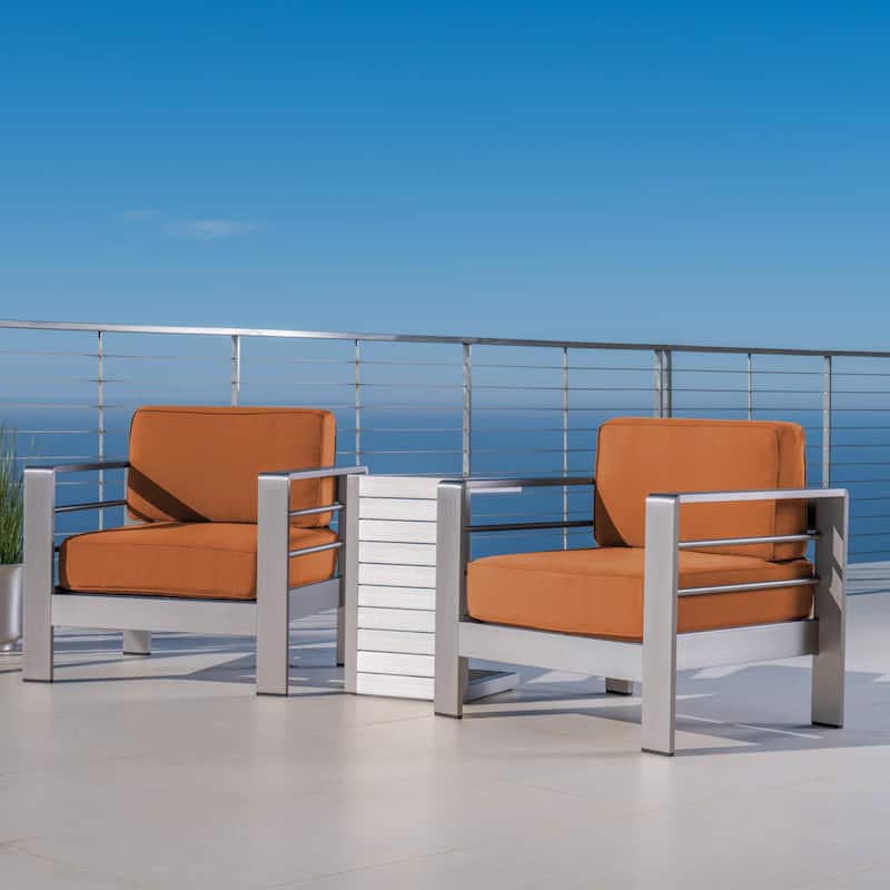Cape Coral Outdoor Aluminum 3 Piece Chat Set with C Shaped Table by Christopher Knight Home