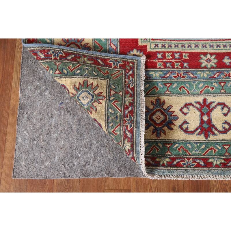 Hand Knotted Oriental 100% Wool Carpet Traditional Geometric Navy Blue & Blues Kazak Area Rug - 9' 9'' X 6' 6''