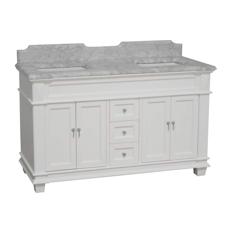 KitchenBathCollection Elizabeth 60" Double Bathroom Vanity with Carrara Marble Top
