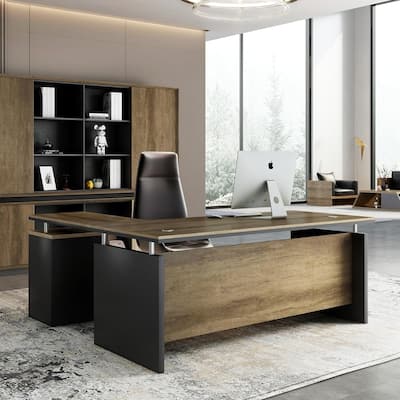 WESOME 63-inch L Shaped Executive Desk, Industrial Modern Office Desk with 3 Storage Drawers