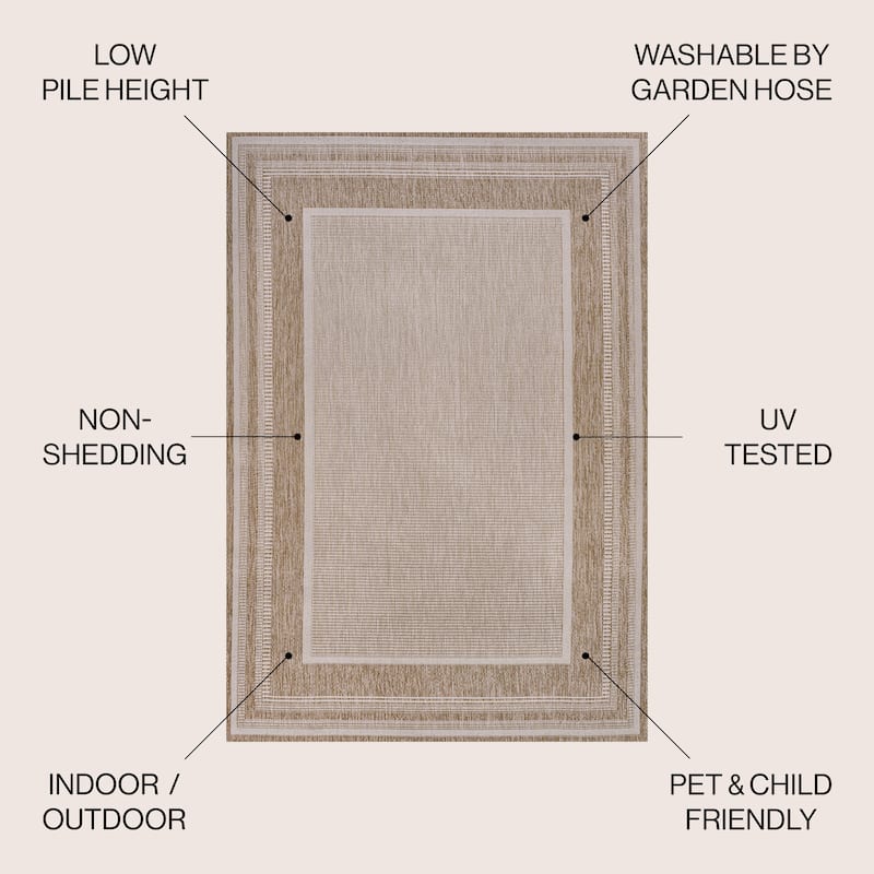 JONATHAN Y Dover Classic Casual Border Stripe Beige/Cream Indoor/Outdoor Area Rug