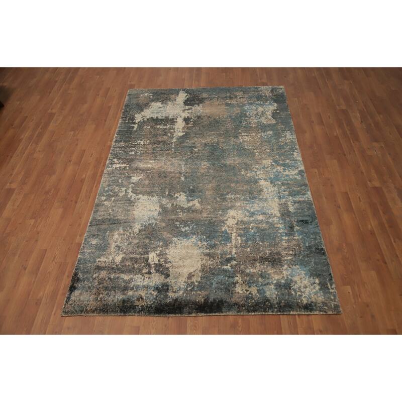 Hand Knotted Oriental Viscose Silk Carpet Modern All-Over Multi-Colored Abstract Area Rug - 7' 10'' X 5' 0''