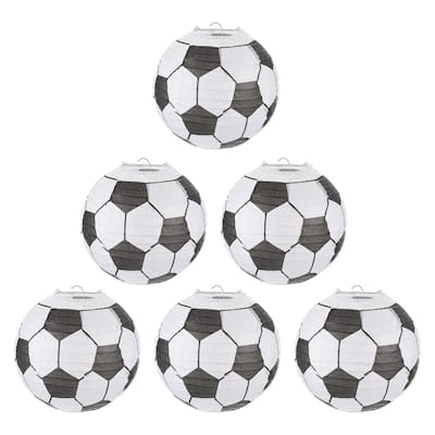 6Pcs Soccer Paper Lantern for Party Decorations, White Black - White Black