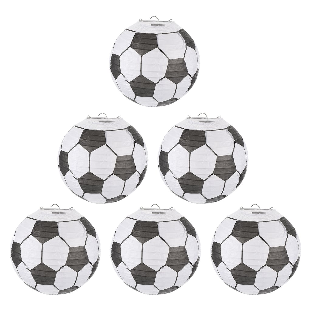 6Pcs Soccer Paper Lantern for Party Decorations, White Black - White Black
