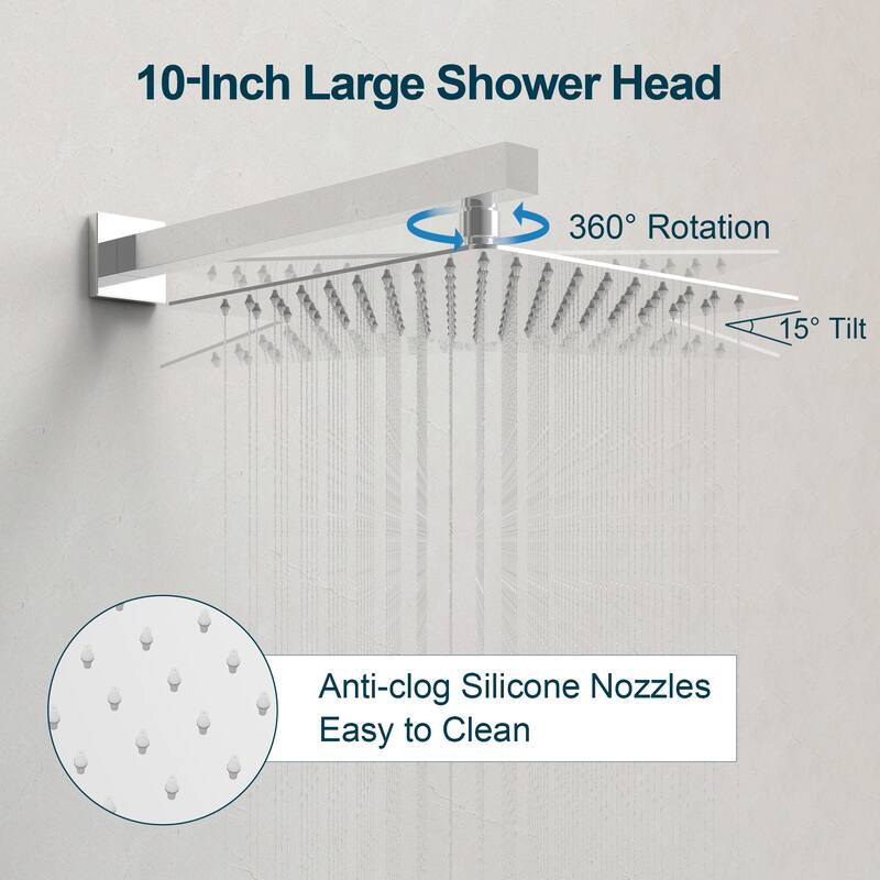 GRANDJOY Shower Faucet Set 10 and 6 inch Wall Mount Rainfall Dual Shower Heads with Handheld Shower Spray Combo High Pressure