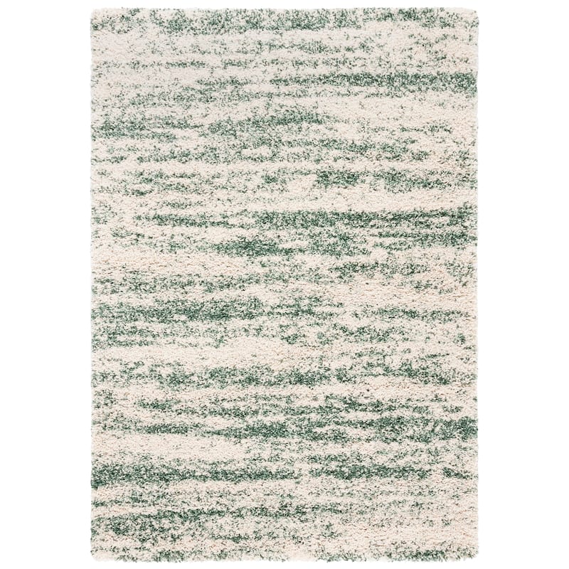 SAFAVIEH Hudson Shag Lulzime Modern Abstract 2-inch Thick Rug - 4' Square - Ivory/Green - Square