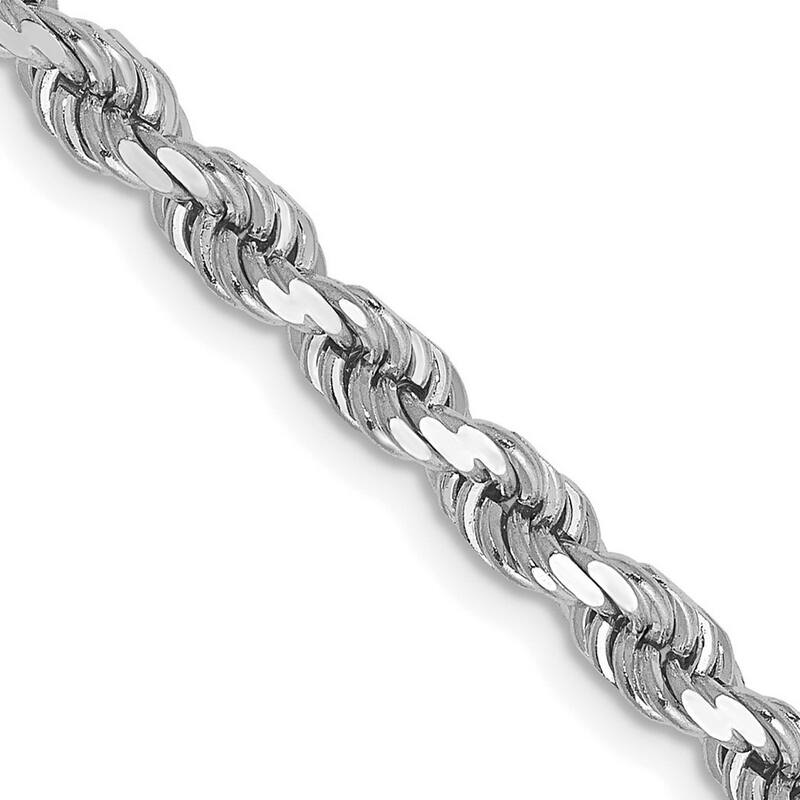 Curata 14k White Gold Solid 4mm Sparkle Cut Rope Chain Anklet 9 Inch