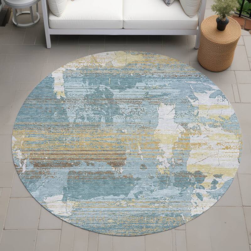 Machine Washable Indoor/ Outdoor Chic Veta Chantille Rug - Teal - 8' x 8'