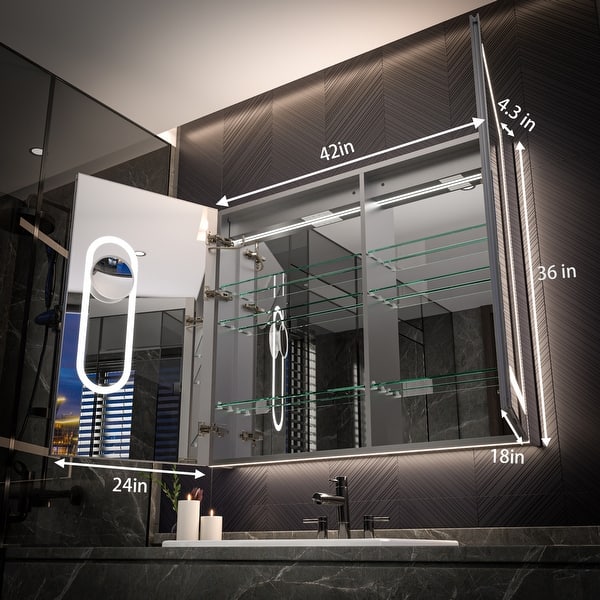 dimension image slide 2 of 4, Modland 24"-42W x 36"H LED Medicine Cabinet Mirror with USB Charging,5x Makeup Mirror