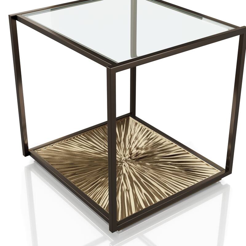 247 Shop At Home Aureum Modern 1-Shelf End Table with Sunburst Base and Tempered Glass Top