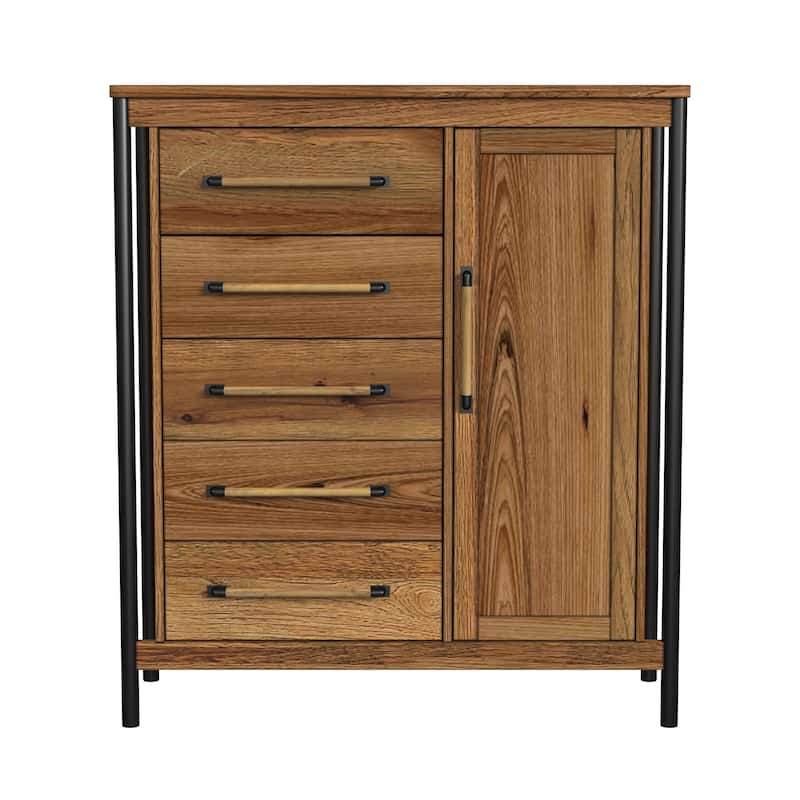 Norcross 5-Drawer Rubberwood Chest, Hickory