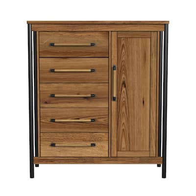 Norcross 5-Drawer Rubberwood Chest, Hickory