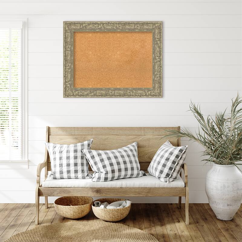 Luxe Antique Silver Framed Cork Board - Bulletin Board, Organization Board, Pin Board