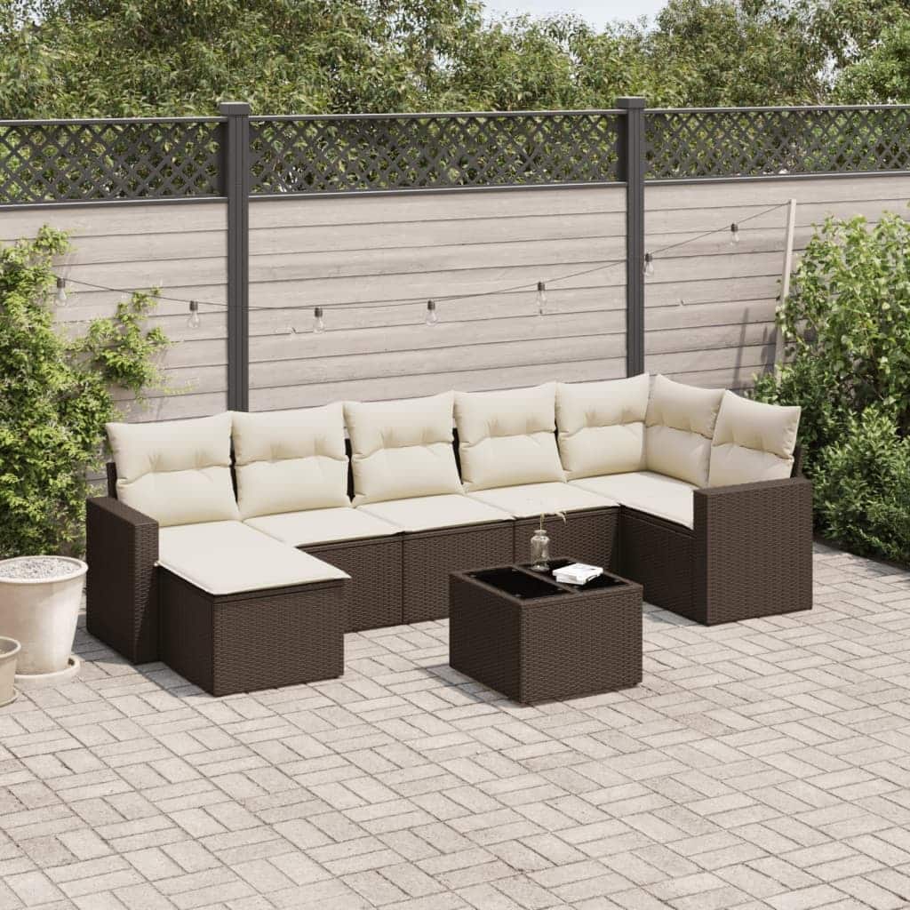 vidaXL 8 Piece Patio Sofa Set with Cushions Brown Poly Rattan - 25.8 x 24.4 x 27.2