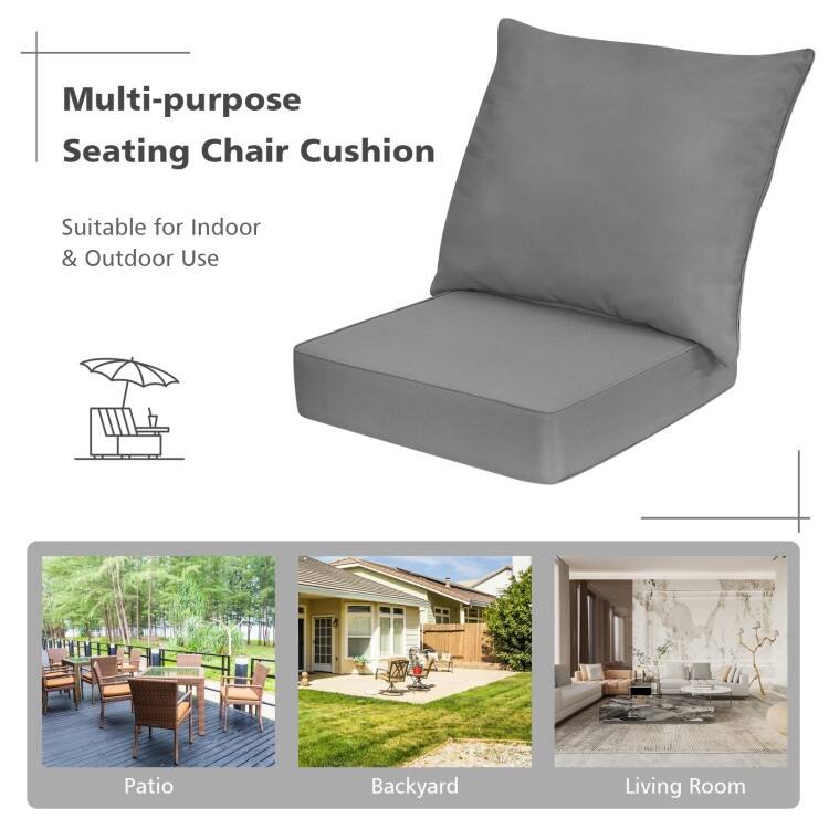 Deep Seat Chair Cushions with Backrest and Tie Belts for Patio or Home - 25" x 25" x 6"
