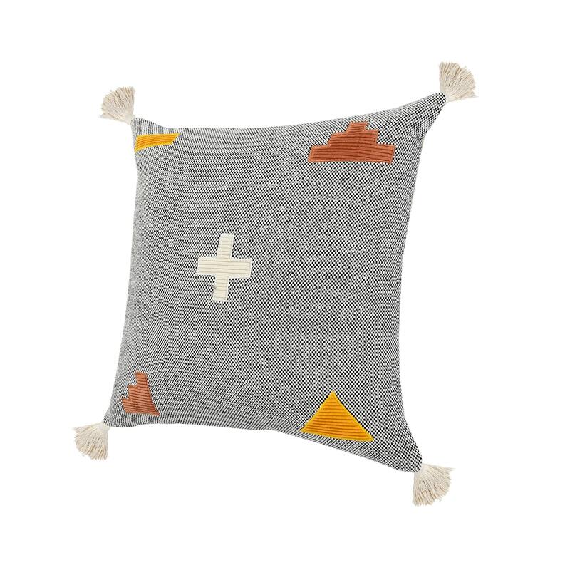 Hand-Stitched Patchwork Cotton Throw Pillow Cover - 20" - Gray and Orange