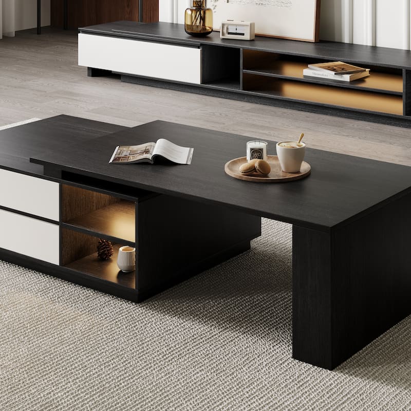 TV Stand and Coffee Table Set of 2, TV Stand for TVs Up to 78'', Rectangle Coffee Table for Living Room - 78.74'' to 98.42''