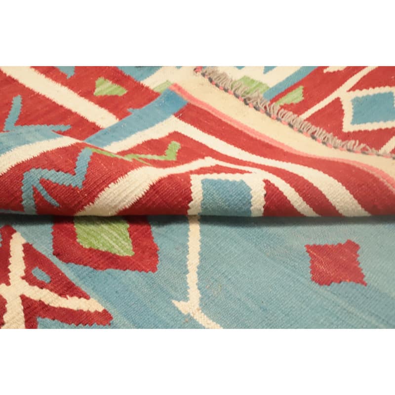 Hand Woven Oriental 100% Wool Carpet Southwestern Tribal Navy Blue & Blues Kilim Area Rug - 9' 2'' X 6' 1''