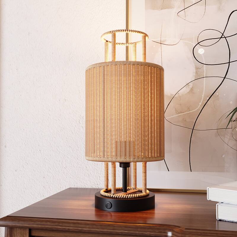 Acroma Modern Table Lamp with Rattan Shade - 1-light