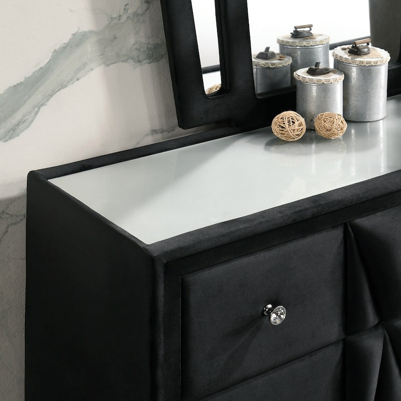 Ambrosia Transitional Black 56-inch Wide 9-Drawer Fabric Tufted Dresser by Furniture of America