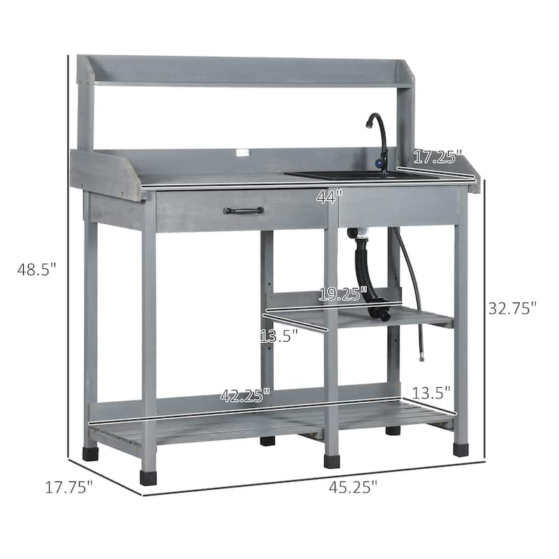Outsunny Potting Bench Table, Includes Removable Outdoor Sink Station with Hose Hook Up, Wooden Work Station