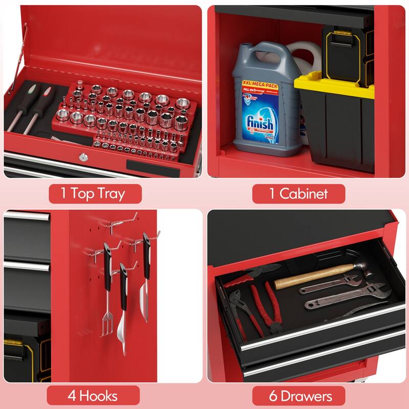 Costway 2 in 1 Rolling Cabinet Storage Chest Box Organizer w/ 6 - See Details