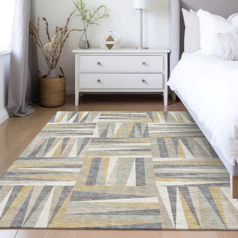 Machine Washable Indoor/ Outdoor Contemporary Mosaic Chantille Rug