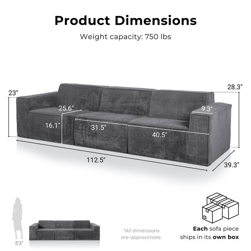 Furniture of America Navir Modern 3-Piece Chenille Foam Modular Sofa
