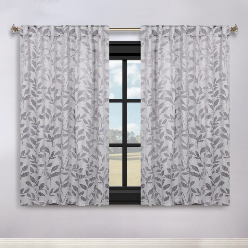 Superior Leaves Machine Washable Room Darkening Curtains with Back Tabs, Set of 2