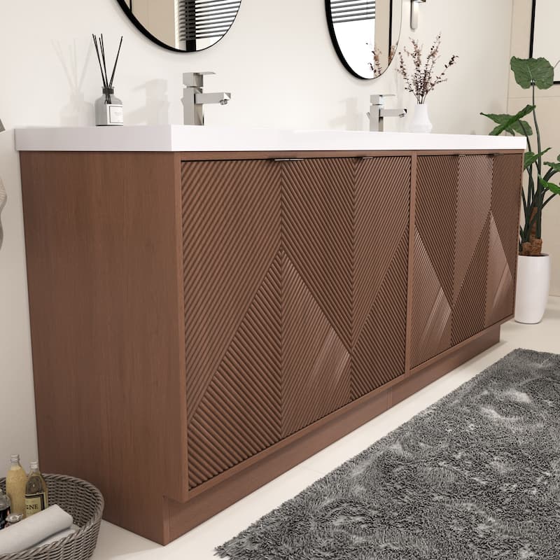 Milano 84" Freestanding Bathroom Vanity with Double White Sink