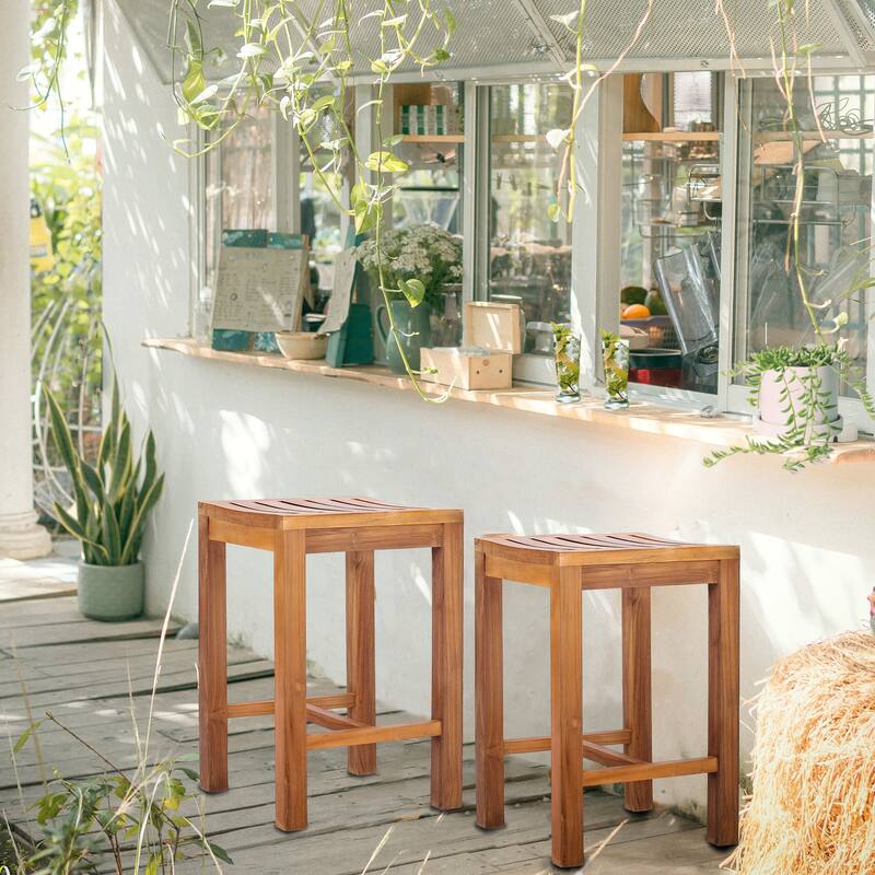 Chic Teak Santa Monica Teak Wood Indoor/ Outdoor Counter Stool, 24 inch