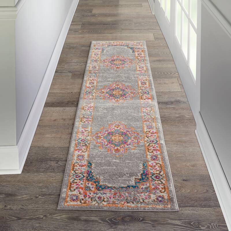 Nourison Passion Vintage Persian Medallion Area Rug - 2' 2" x 10' - Grey - Runner