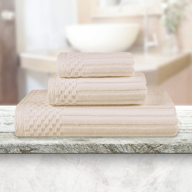 Superior Soho Ribbed Cotton 3-Piece Assorted Towel Set - Ivory