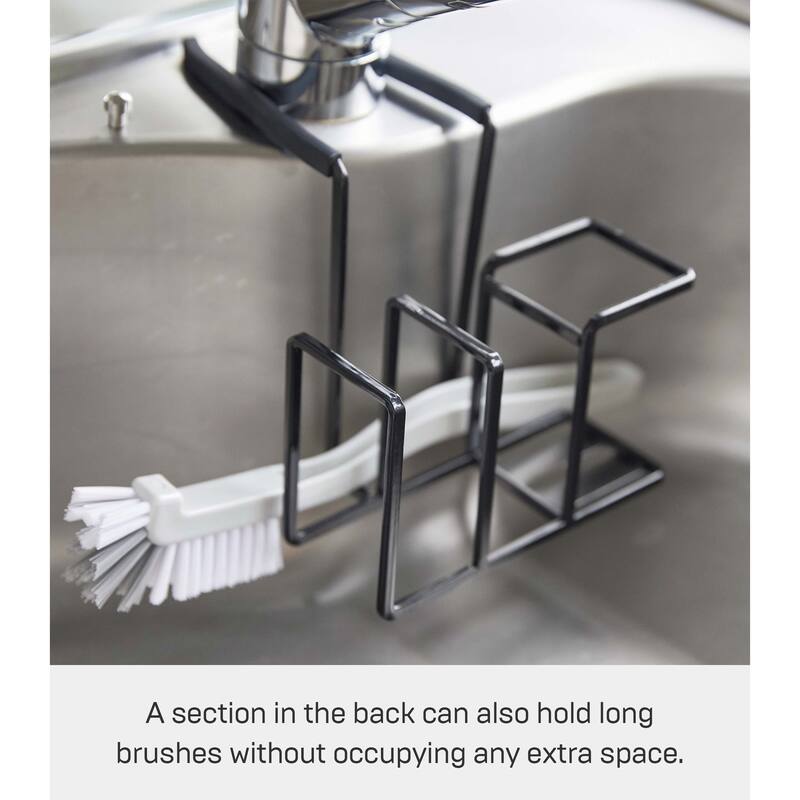 Yamazaki Home Faucet-Hanging Sponge and Brush Holder, Steel, Holds 1.1 lbs - L 6.89 x W 5.51 x H 5.12 inches
