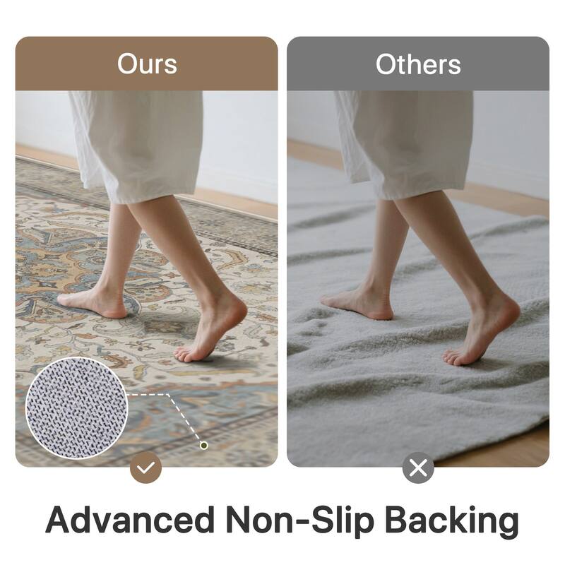 Mcow Botanical Collection Low-Pile Machine-Washable Non-Slip Area Rug