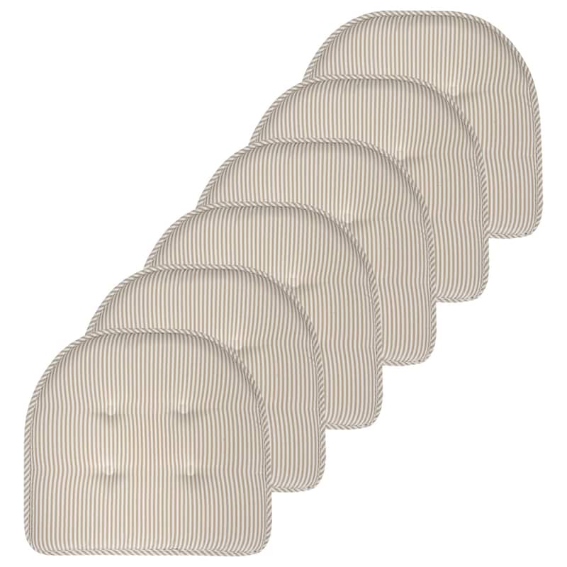 Sweet Home Collection Pinstripe U-Shaped Memory Foam Chair Cushions 17" x 16" - Set of 6 - Taupe