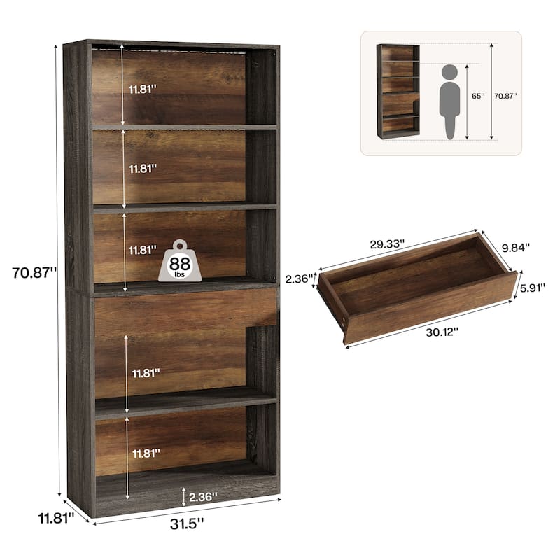 5-Tier Bookcase with LED Lights