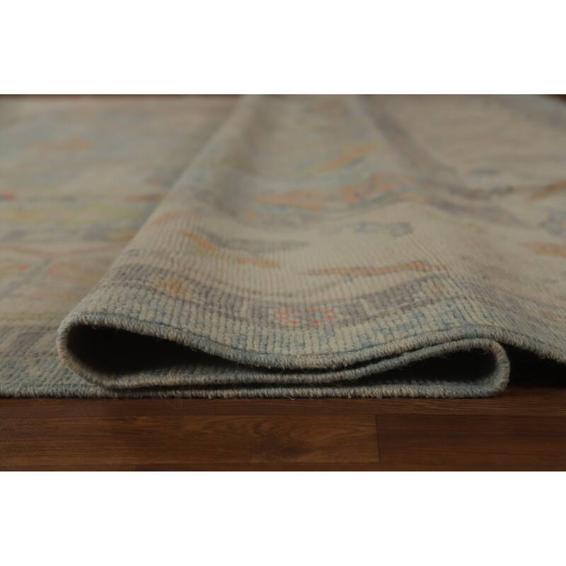 Hand Knotted Oriental 100% Wool Carpet Transitional All-Over Navy Blue & Blues Oushak Area Rug - 16' 3'' X 11' 7''