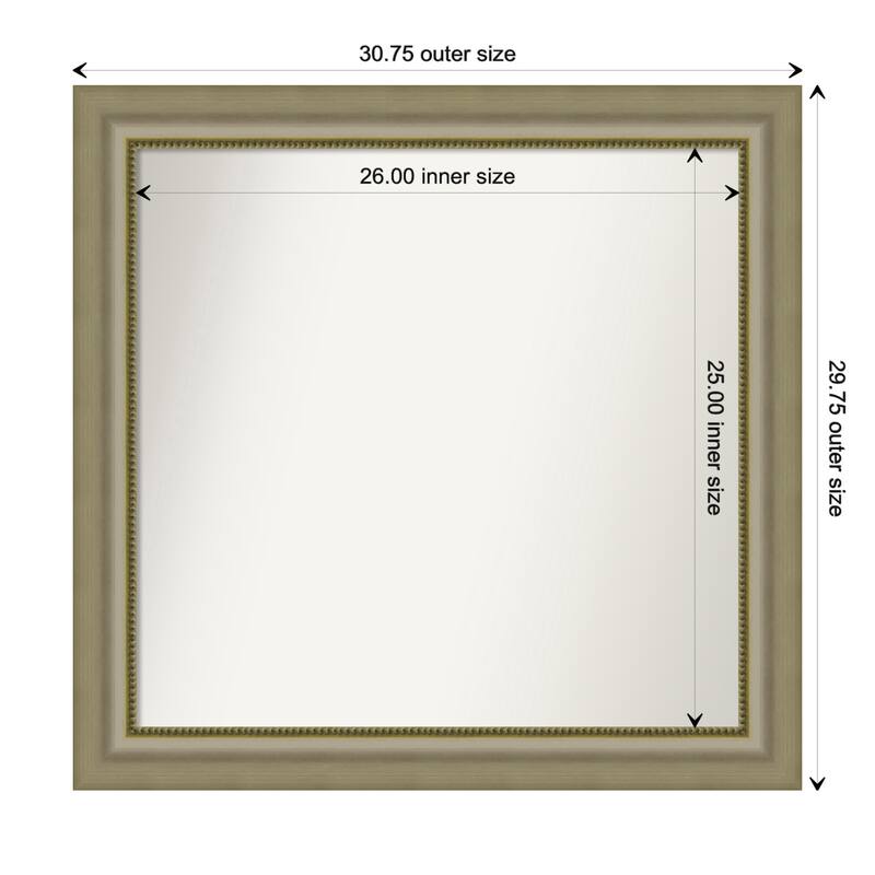 Vegas Silver Framed Non-Beveled Custom Wall Mirror, Bathroom Vanity Mirror - Outer Size: 30.75 x 29.75