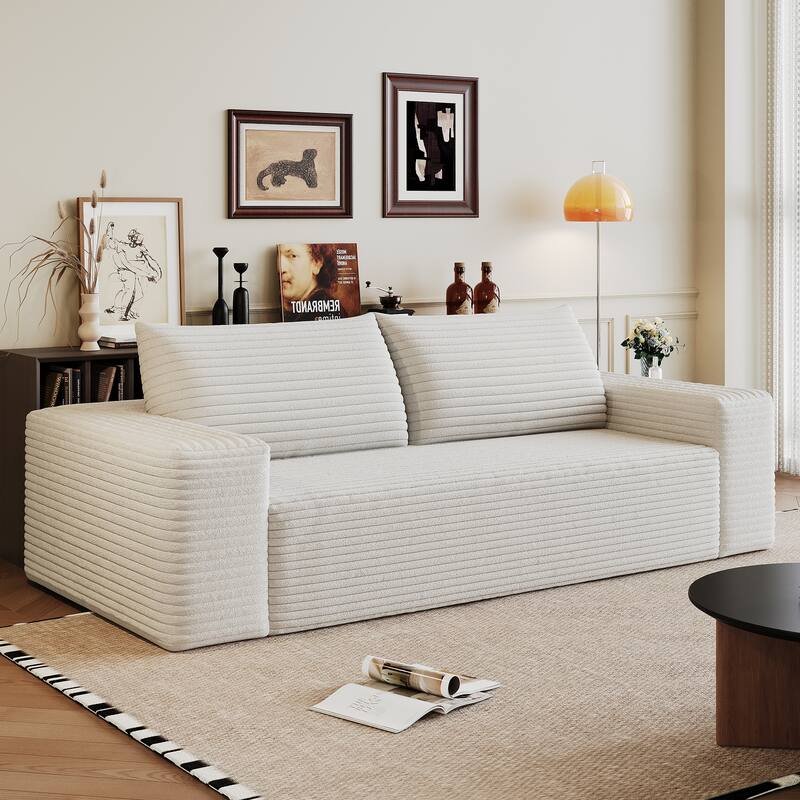 Fabric Sofa Lounge Sofa with High-Density Sponge Cushion, Loveseat Recliner Sofa with Wide Armrests & Striped Pattern