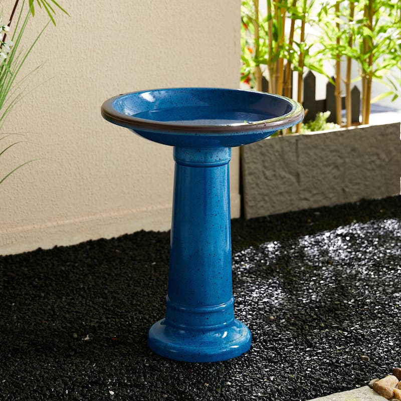 Glitzhome 21.5"H Faux Ceramic Weather-resistant Tall Pedestal Birdbath