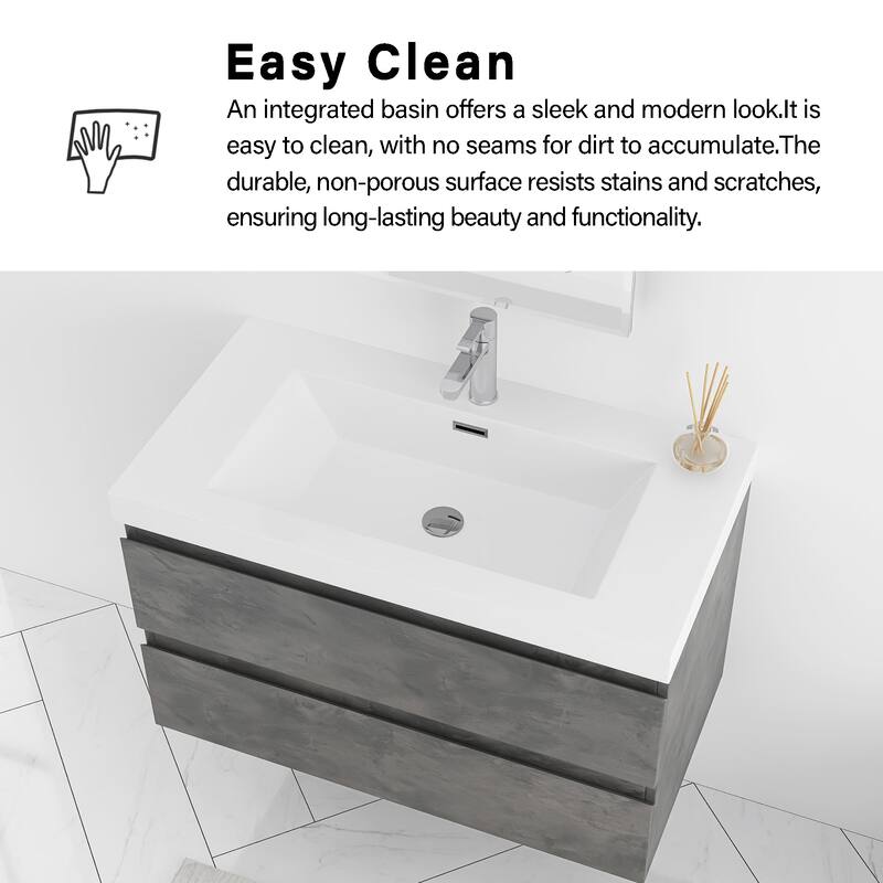 Floating Bathroom Vanity Integrated White Resin Sink