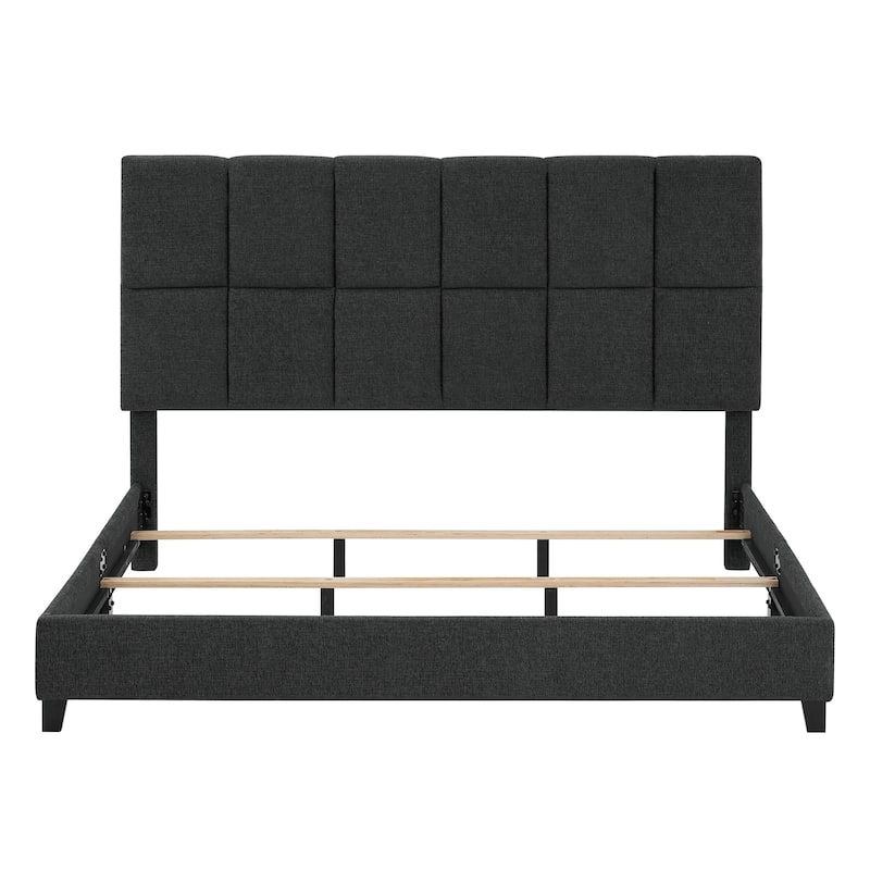 Bridgevine Home Tall Granite Dark Grey Square Headboard Upholstered Platform Bed