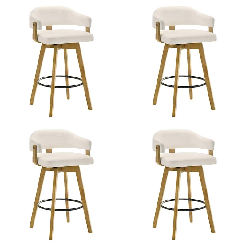 Callah White Boucle Bar Stool, Upholstered Counter Stool with Solid Wood Legs - Set of 4 - Bar Height
