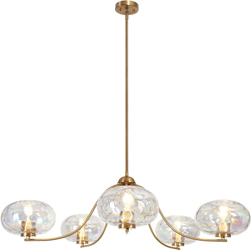 Modern Glam Gold 5-Light Oversized 41.5 in. W Chandelier with Textured Colored Art Glass Shade for Dining Room Bedroom