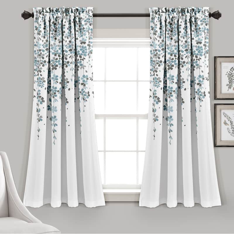 Lush Decor Weeping Flowers Room Darkening Curtain Panel Pair - 52"W x 63"L - Blue & Gray