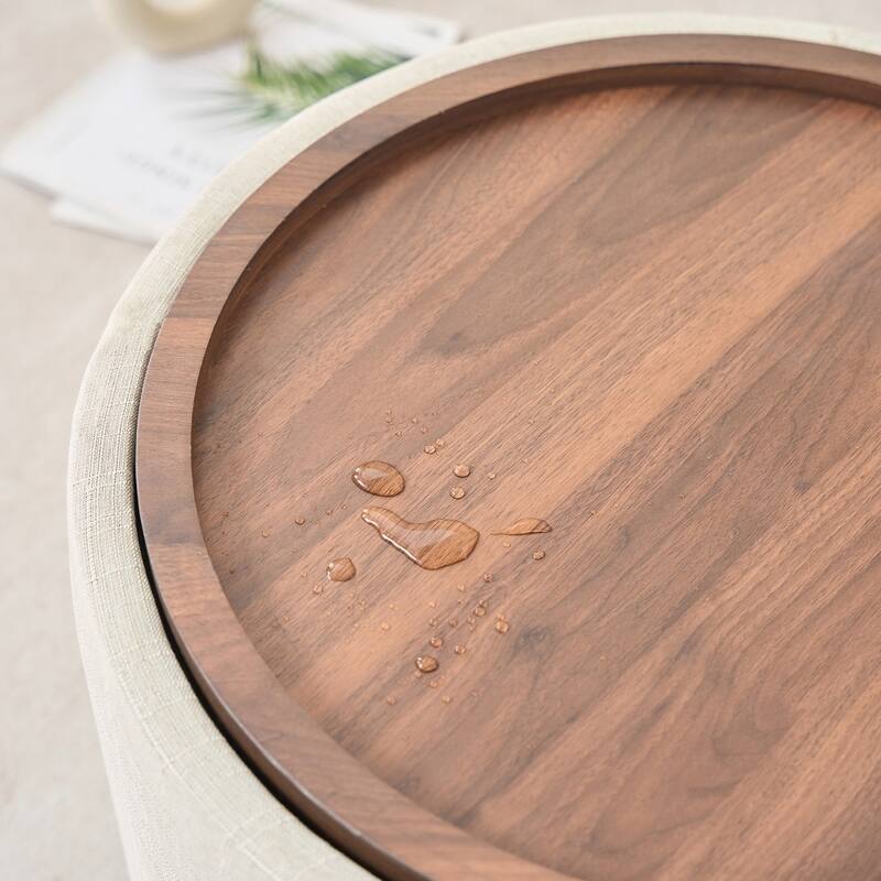 22.75" Linen Upholstered Round Nesting Storage Ottoman