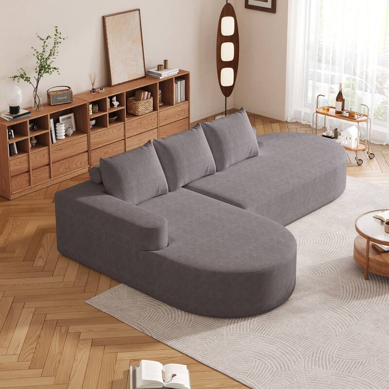 L Shaped Modular Curved Sectional Sofa, Chenille Upholstered 3 Seat Sofa, Corner Sofa with 3 Pillows for Living Room, Bedroom