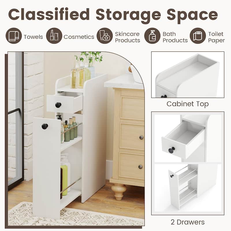 Gymax Small Bathroom Storage Cabinet 4-Tier Narrow Toilet Side Storage