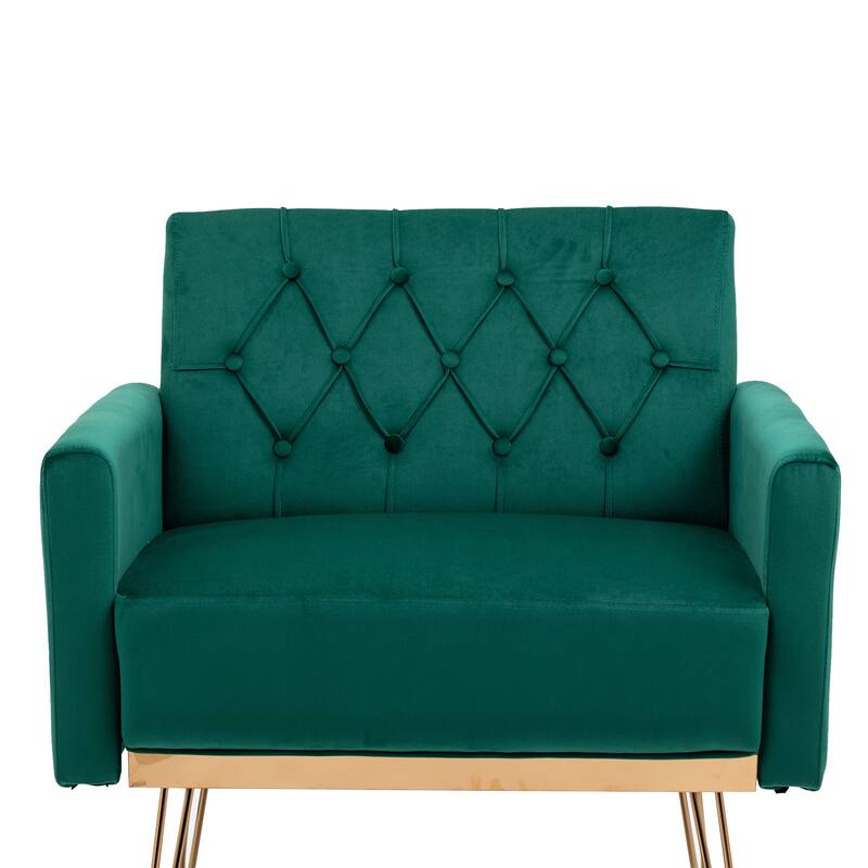 Velvet Upholstered Armchair Single Sofa Modern Tufted Reading Chairs Gold Metal Leg Wingback Chairs for Living Room Bedroom